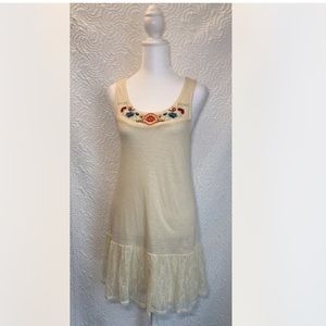 OTHERS Follow Dress Embroidered Sleeveless Tank Dress Womens Boho Cream Small